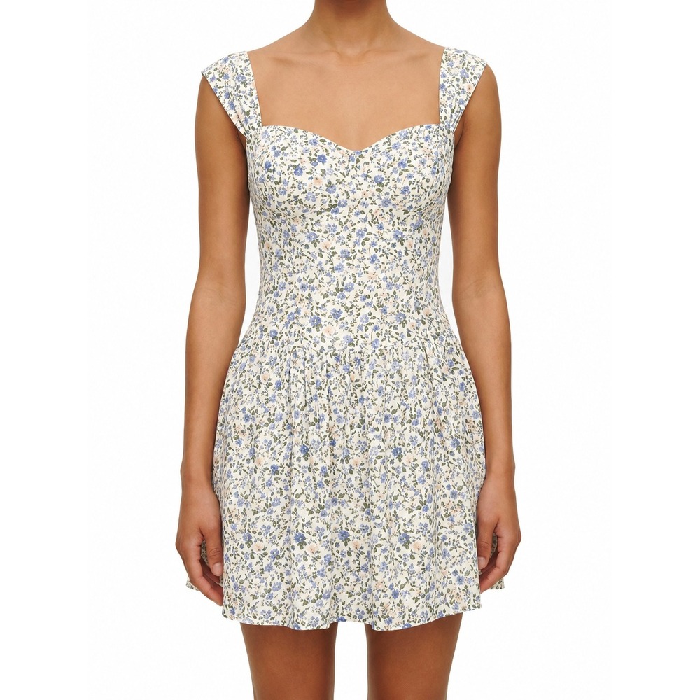 NWT Reformation Taiga Mini Dress Pixie Blue White Floral 4